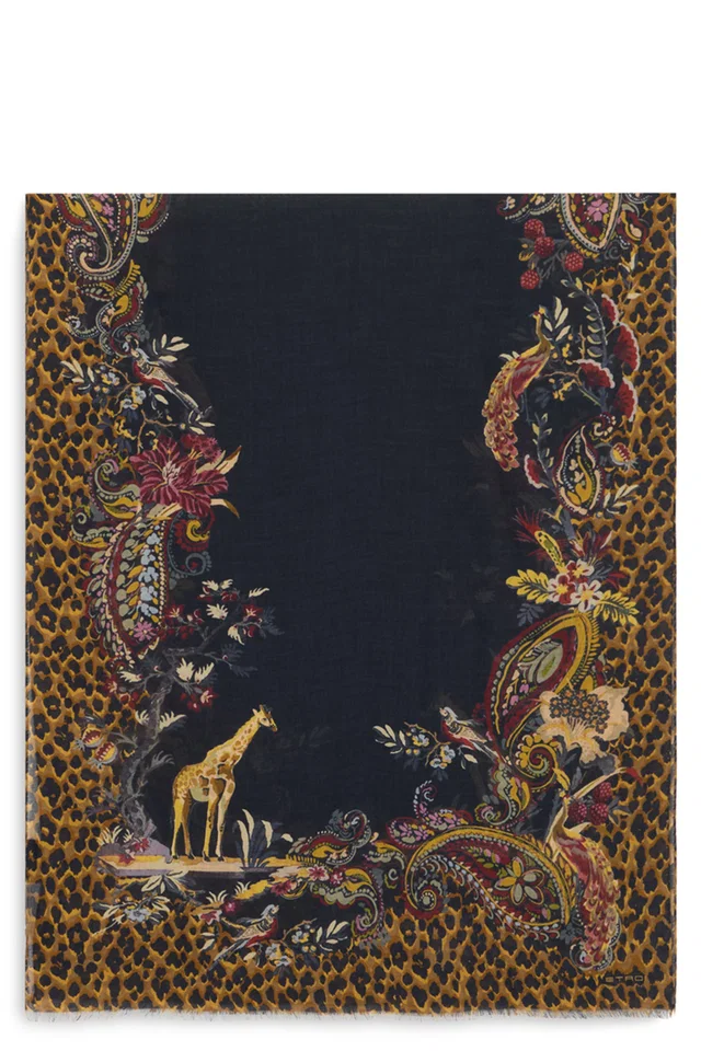 Etro Animal-Print Modal-Cashmere Scarf — Multicolor Scarfs in Multicolor Cashmere from HEWI