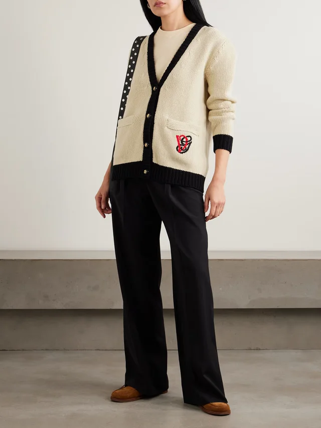 VALENTINO GARAVANI Embroidered wool cardigan in Beige, photo 2 of 2 from NET-A-PORTER (Canada)