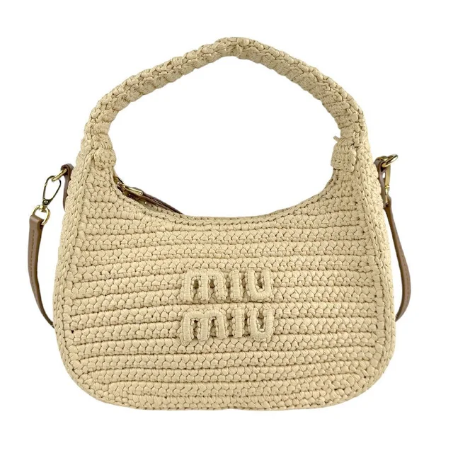 Miu Miu Handbag Shoulder Bag Raffia Leather Beige Tan Brown Gold in gold|brown|red Raffia from Poshmark, photo 1 of 1