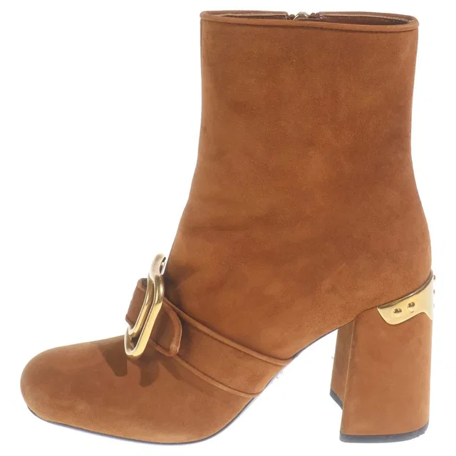 Prada Side Zip Suede Short Boots Brown in Brown Suede from The Reluxe