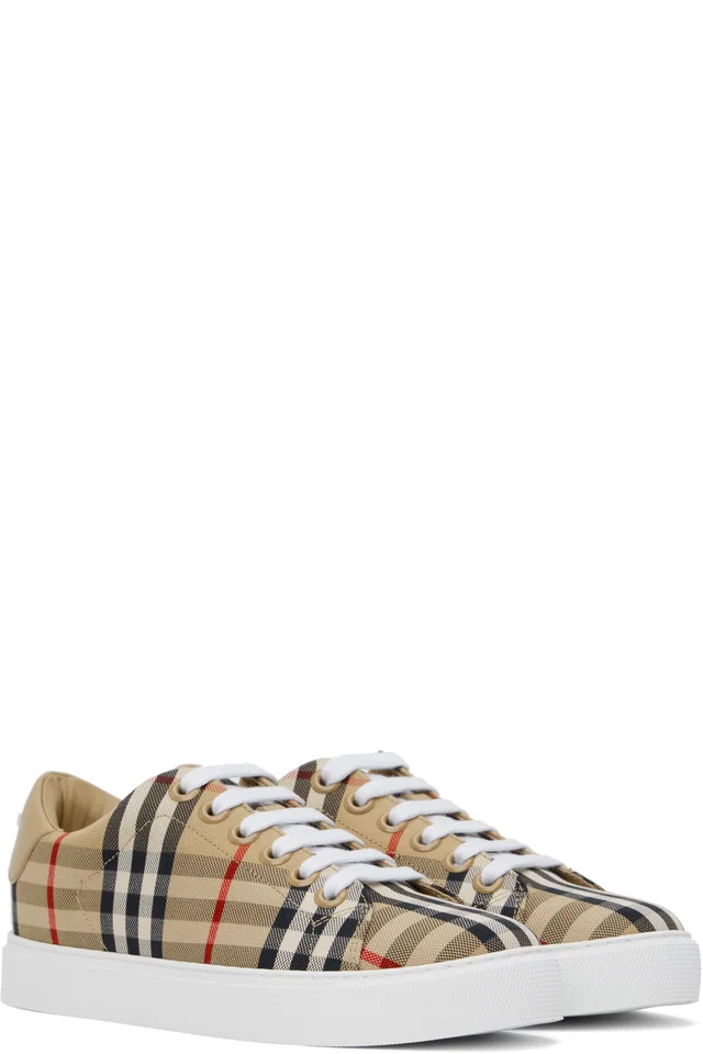 Burberry Beige Check & Leather Sneakers, photo 4 of 5 from SSENSE