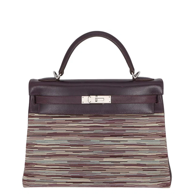 Hermès Kelly Retourne Raisin/Multicolor Vibrato Box Calf Leather Size 32 in Multicolor Box leather from GALLERY RARE