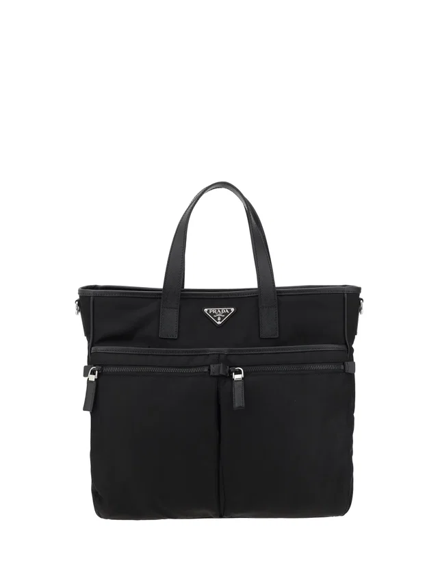 Prada Logo-Plaque Re-Nylon Tote Bag — Black in Black Nylon from HEWI