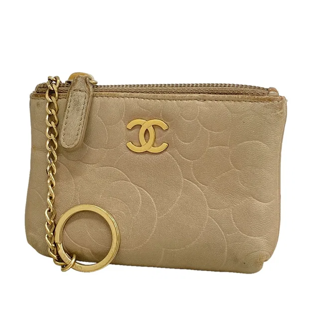 Chanel Coin Purse Camellia Lambskin Beige Gold in Beige Lambskin from The Reluxe