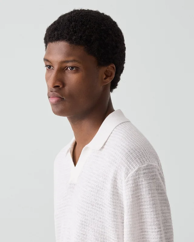 Theory Brenan Polo Shirt in Pacific Linen in WINTER IVORY 65% Linen, 23% Cotton, 12% Polyester; Exclusive Of Elastic, photo 11 of 12 from Theory