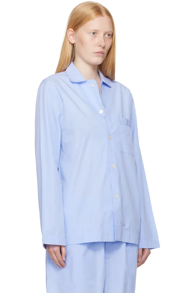 Tekla Blue Poplin Long-Sleeved Pyjama Shirt, photo 2 of 4 from SSENSE