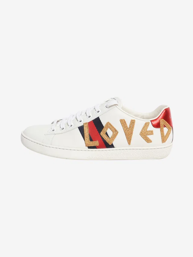 Gucci White Ace 'Loved' leather trainers - size EU 38.5 in White Leather from Sign of the Times