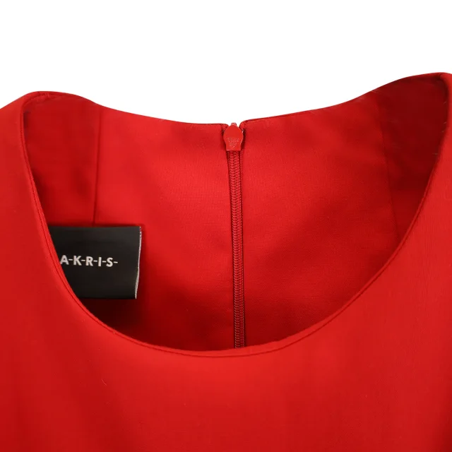 Akris Sleeveless Pleated Midi Dress in Red Cotton in Red, photo 4 of 6 from ShopSimon