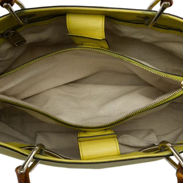 Yellow Gucci Medium Calfskin Bamboo Shopper Satchel in Yellow Calfskin from Designer Revival, photo 2 of 2