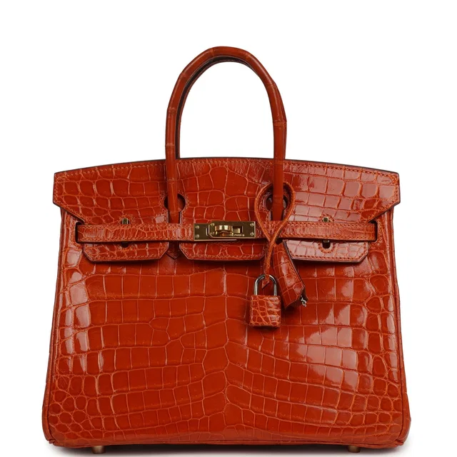 Hermès Vintage Birkin 25 Pain D'Epice Shiny Niloticus Crocodile Gold Hardware in Crocodile from Madison Avenue Couture