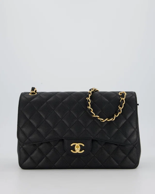 Chanel Black Jumbo Classic Double Flap Bag in Black Caviar leather from Sellier