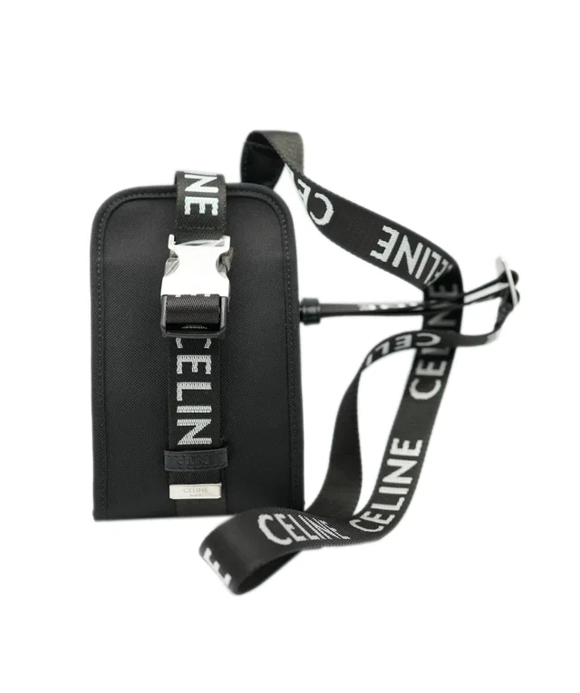 Celine Black Trekking Phone Pouch in Black Canvas from Luxury Promise