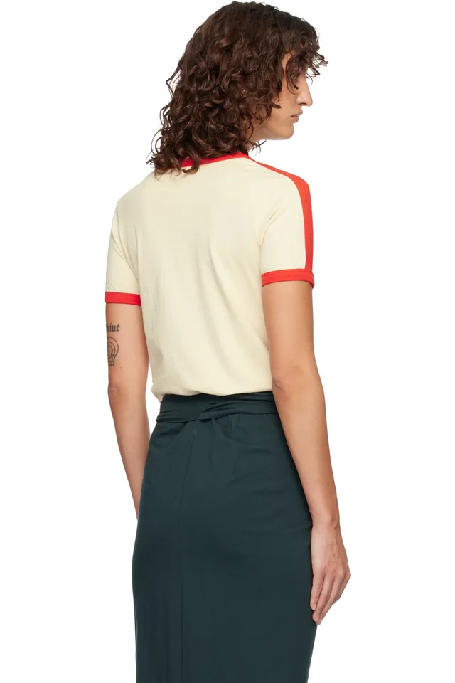 Dries Van Noten Off-White & Red Fitted Contrast T-shirt, photo 3 of 5 from SSENSE