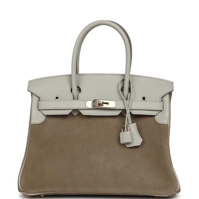 Hermès Birkin 30 Gris Caillou Grizzly and Gris Perle Evercolor Permabrass Hardware in Grey Leather from Madison Avenue Couture