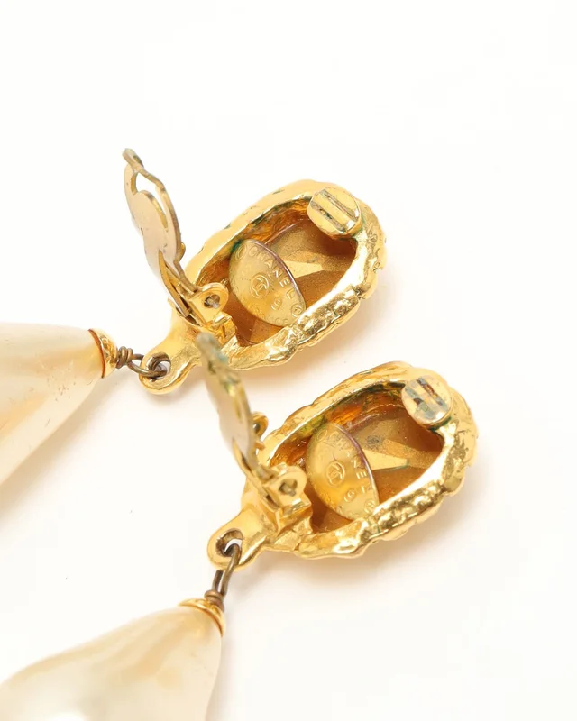 Chanel Rhinestone and Faux Pearl Drop Earrings from A Retro Tale, photo 4 of 4