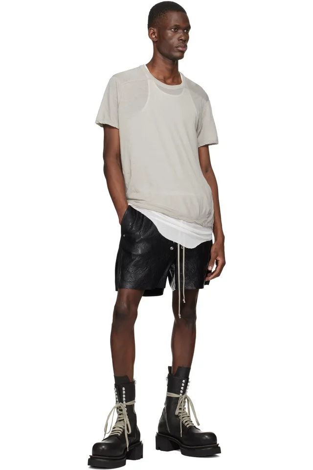 Rick Owens Black Temple Bela Boxers Leather Shorts, photo 4 of 4 from SSENSE