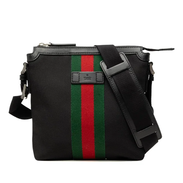 Black Gucci Techno Canvas Web Messenger Bag in Black Canvas from Designer Revival