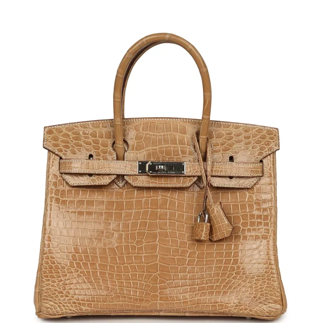 Hermès Vintage Birkin 30 Ficelle Shiny Porosus Crocodile Palladium Hardware in Crocodile from Madison Avenue Couture