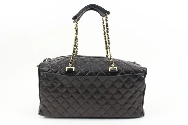 Chanel Rare Black Quilted Lambskin Boston Gold Chain Duffle in Black Lambskin from Bagriculture