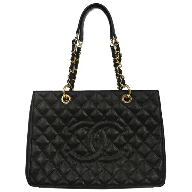 Chanel 2014 Black Caviar Skin Grand Shopping Tote GST Chain Handbag in Black Caviar leather from AMORE Vintage Tokyo
