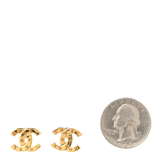 Chanel Metal CC Paris Button Stud Earrings Gold in Gold from FASHIONPHILE, photo 2 of 5