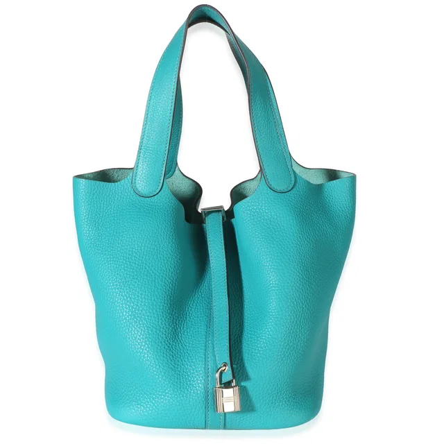 Hermès Bleu Paon Clemence Picotin Lock 22 PHW in Blue Clemence leather from myGemma