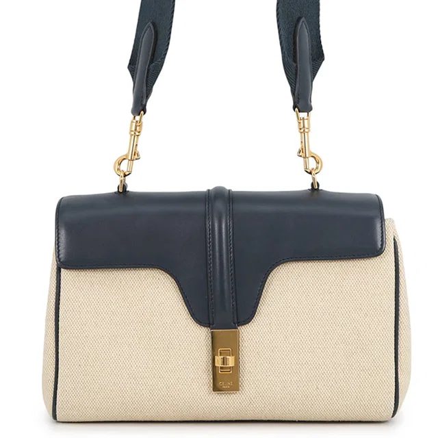Celine Teen Soft 16 Shoulder Vanilla/Navy196852 Raffia Calf Leather in Calfskin from GALLERY RARE
