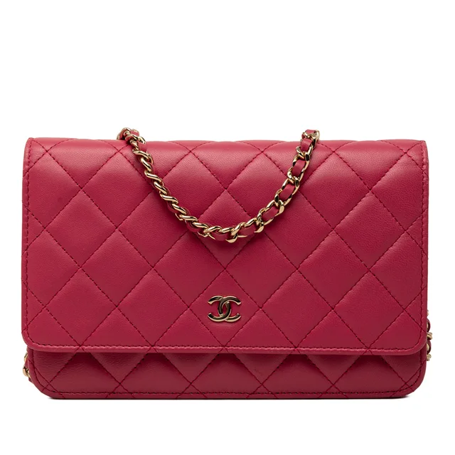 Red Chanel CC Quilted Lambskin Wallet on Chain Crossbody Bag in Red Lambskin from Designer Revival
