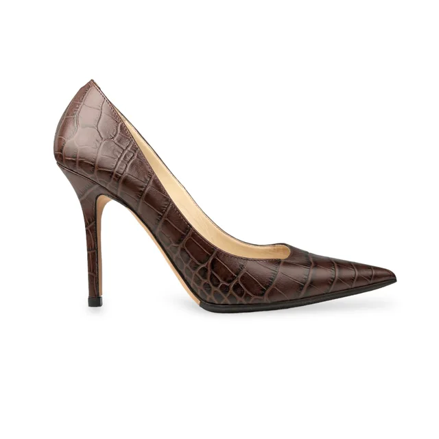 Jimmy Choo Brown Crocodile-Effect Pumps in Chocolate Leather from Designer Archives