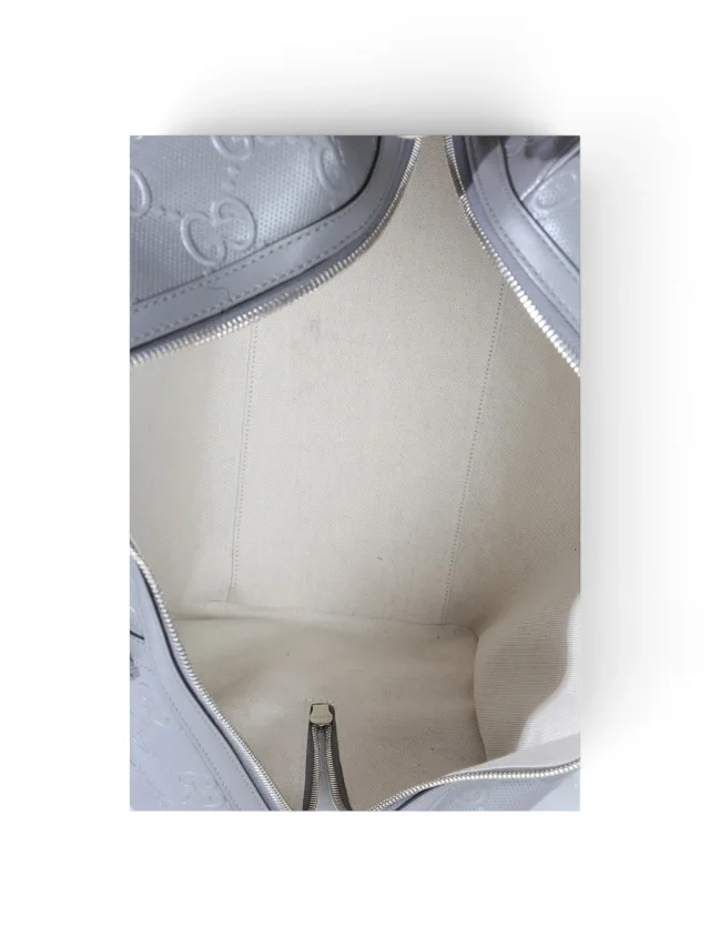 Gucci Grey Embossed Leather Monogram Tennis Duffle Medium in Grey Leather from Season 2 Consign, photo 7 of 7