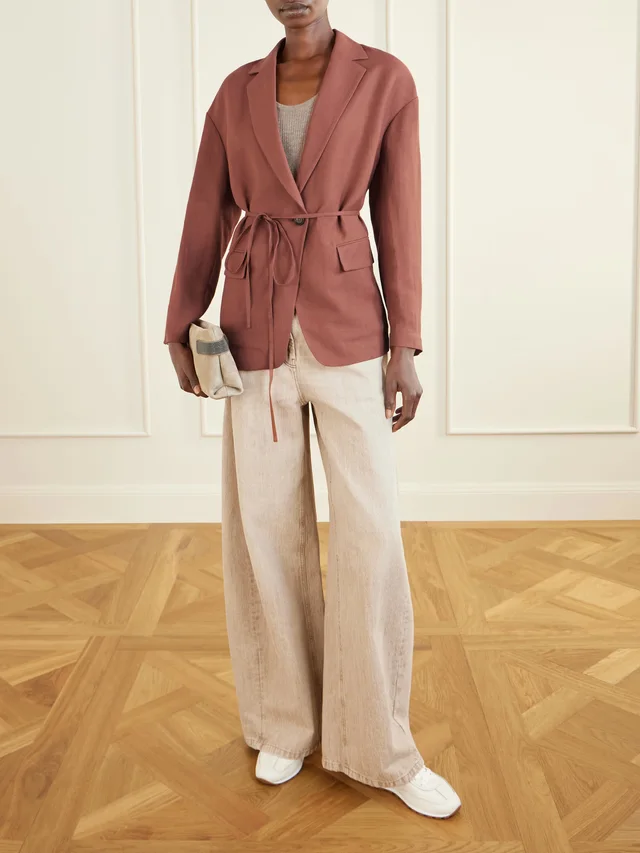 BRUNELLO CUCINELLI Embellished belted twill wrap jacket in Red, photo 2 of 2 from NET-A-PORTER (Canada)