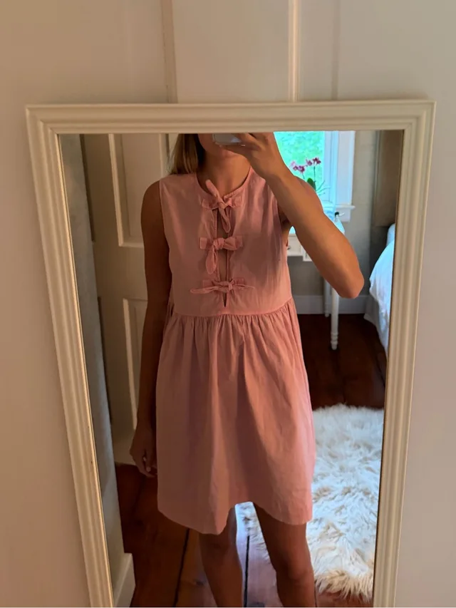 GANNI Sleeveless Bow-Tie Summer Dress, Size Small in pink from Poshmark