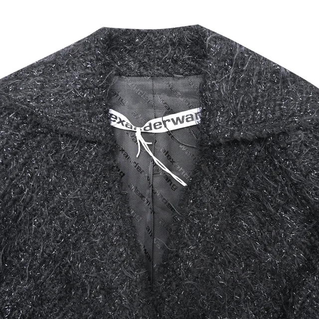 Alexander Wang Single-Breasted Tweed Blazer in Black Cotton in black, photo 4 of 5 from ShopSimon