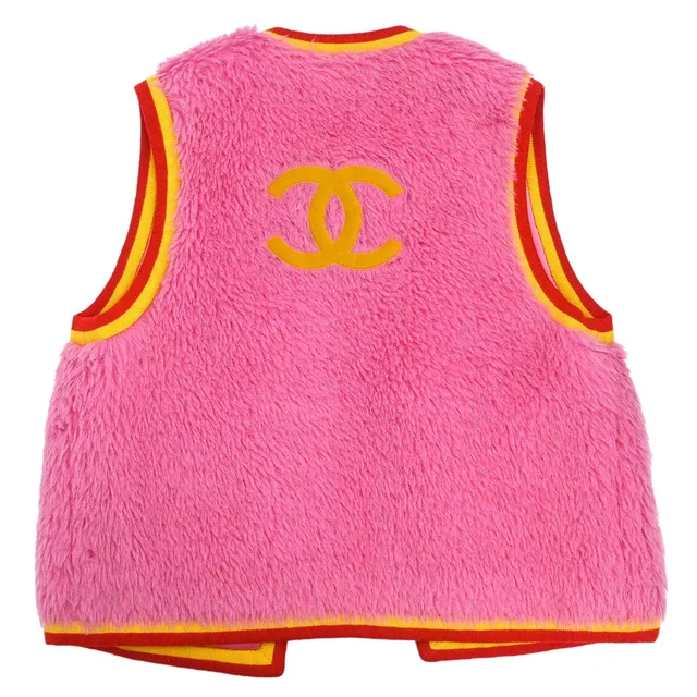 Chanel 1994 Faux Fur Vest Pink #40 in Pink Cashmere from AMORE Vintage Tokyo