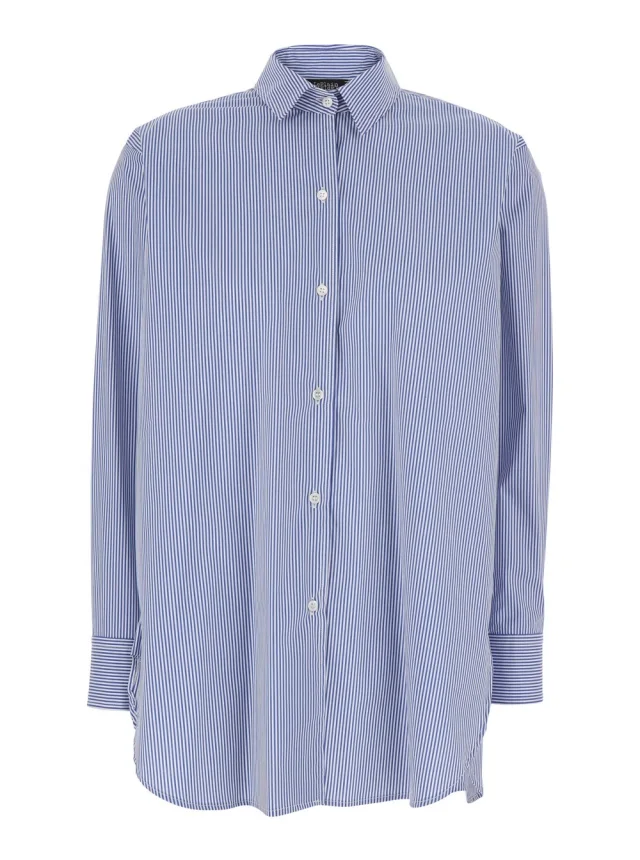 Leplain Shirt with Striped Motif and Classic Collar in Blue Fabric for Women from Gaudenzi Boutique, photo 1 of 1
