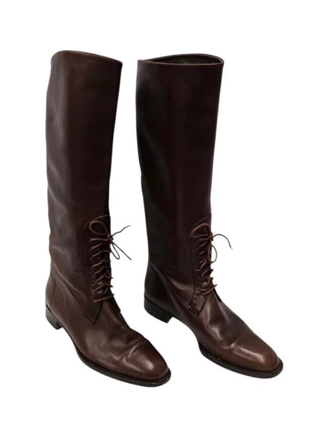 Max Mara Leather Slip On Knee-High Riding Boots In Brown in brown|red Leather from Poshmark