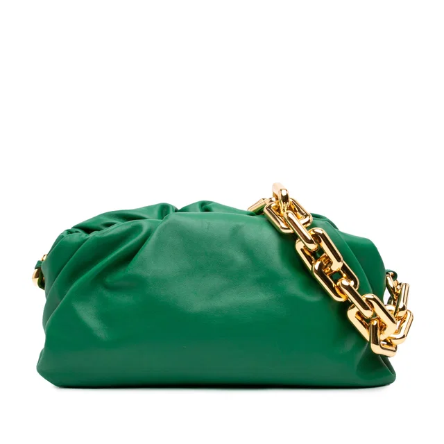 Green Bottega Veneta Lambskin Chain Pouch Shoulder Bag in Green Lambskin from Designer Revival