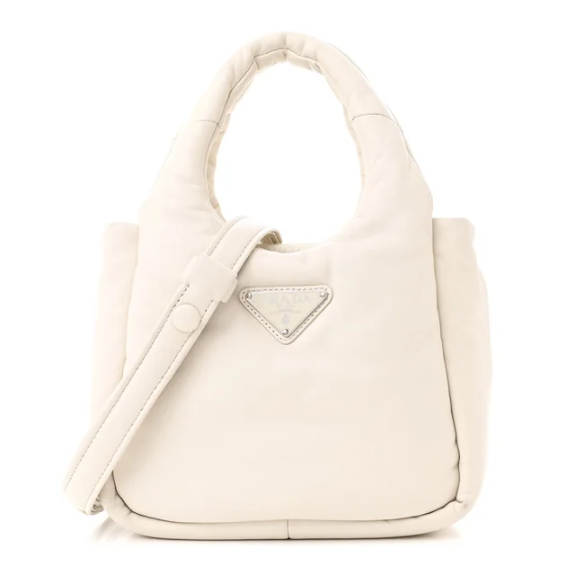Prada Soft Padded Small Double Handled Shoulder Nappa Leather Bag - White in White Nappa leather from H&T