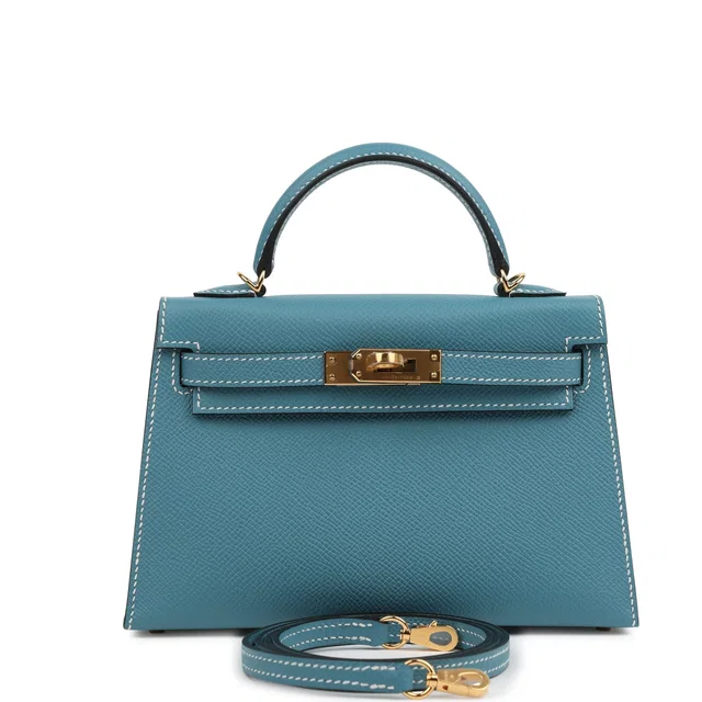Hermès Kelly Sellier 20 Blue Jean Epsom Gold Hardware in Blue Epsom leather from Madison Avenue Couture