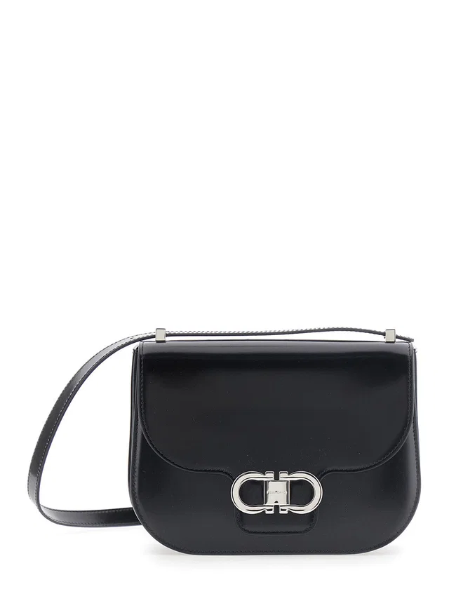 Ferragamo Gancini Crossbody Bag — Black Calf Leather in Black Calfskin from HEWI