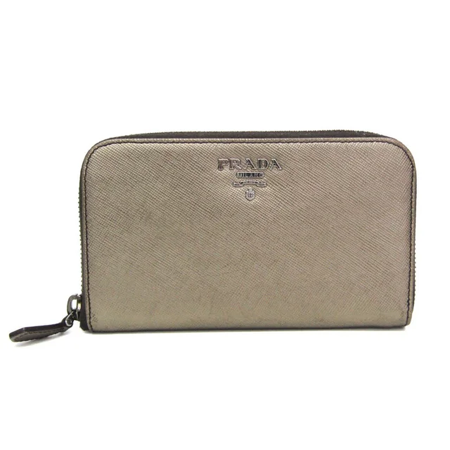 Prada Saffiano Metal Round Zip Wallet 1M1157 Women's Leather Middle Wallet (bi-fold) Gold in Gold Leather from Elady
