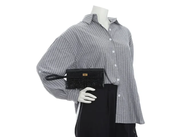 Hermès Black Shiny Alligator Kelly Pocket Long Wallet in Black Crocodile from Ann's Fabulous Finds, photo 10 of 10
