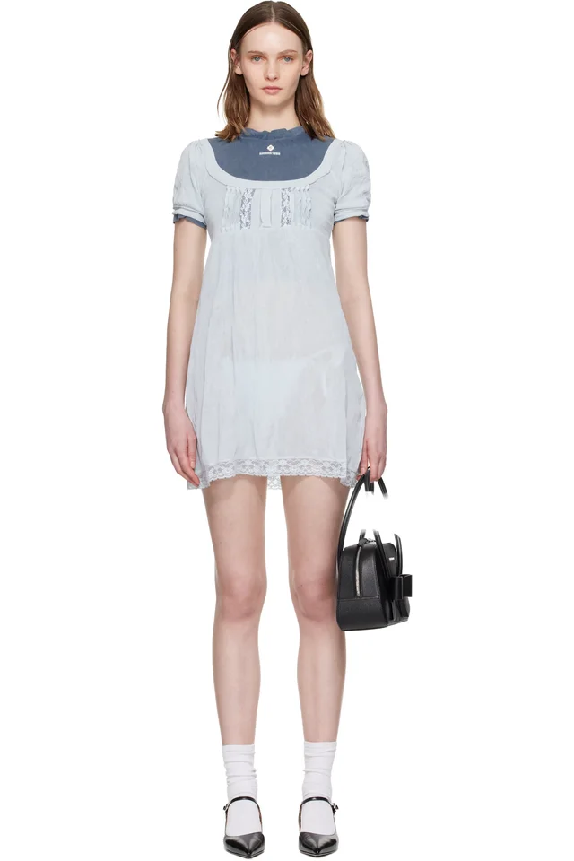SHUSHU/TONG Blue Boatneck Puff Sleeve Knit Minidress, image 1 of 1 from SSENSE