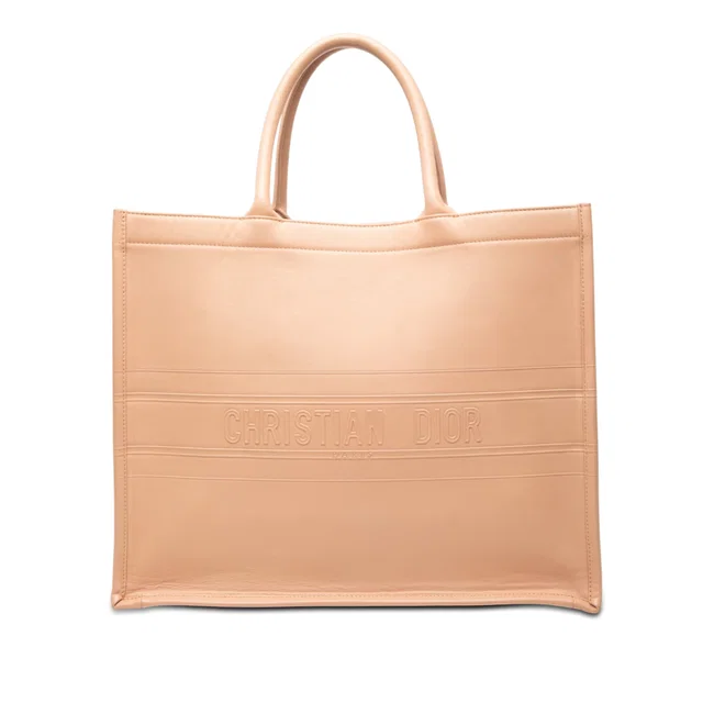 Beige Dior Large Embossed Calfskin Book Tote in Beige Calfskin from Designer Revival