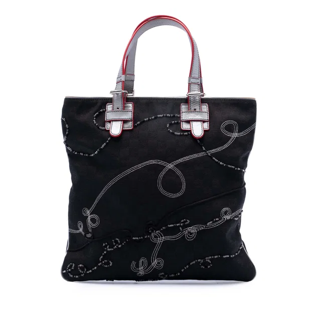 Black LOEWE Anagram Beaded Jacquard Tote in Black Leather from Designer Revival
