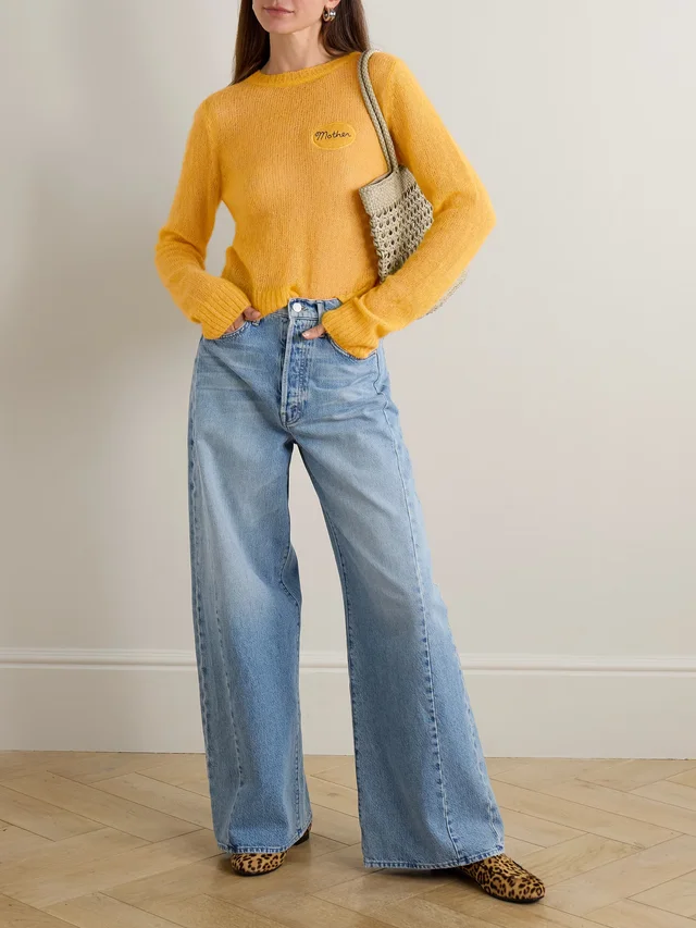 MOTHER The Pipe Dream Button Sneak high-rise wide-leg jeans in Blue, photo 2 of 2 from NET-A-PORTER (Canada)