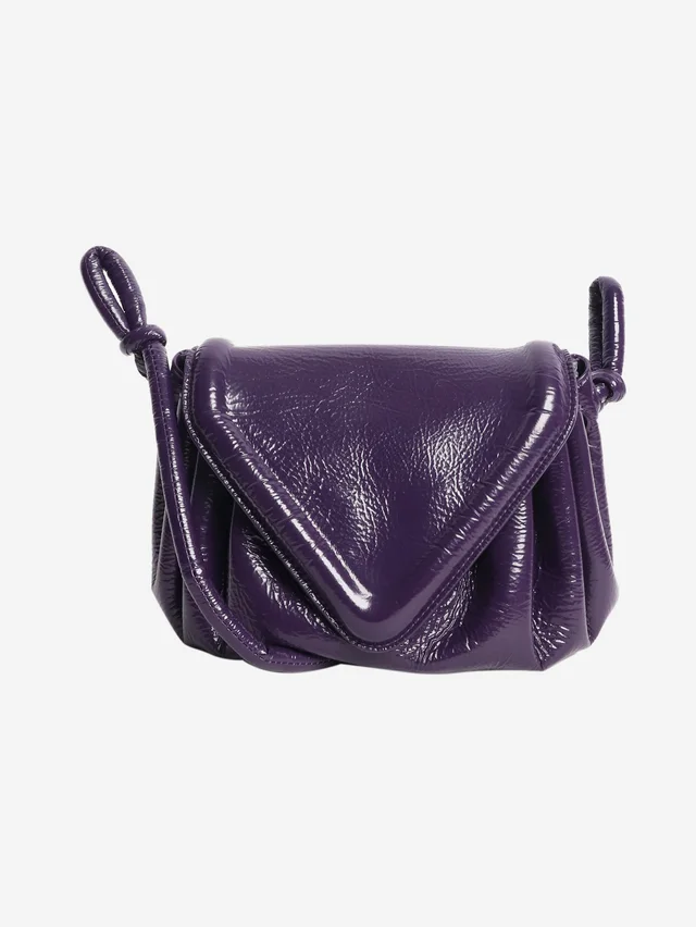 Bottega Veneta Purple Becco triangle flap crossbody bag in Purple Leather from Sign of the Times