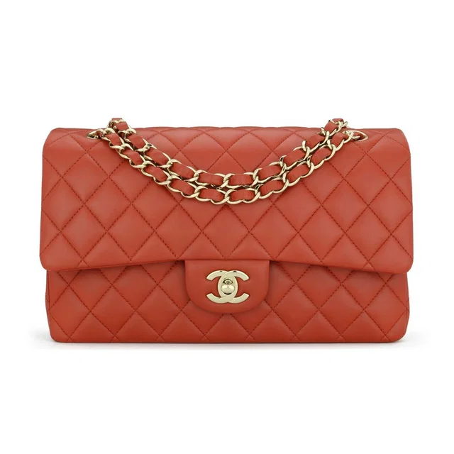Chanel Brick Red Lambskin Medium Double Flap Bag in Red Lambskin from HEWI