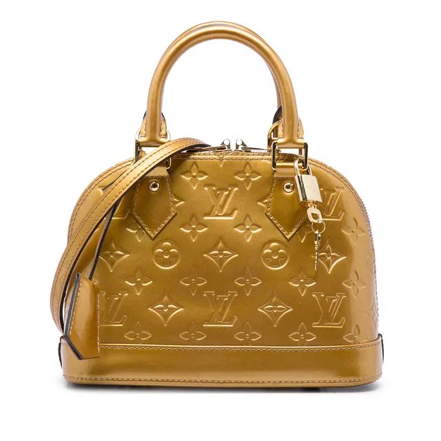 Gold Louis Vuitton Monogram Vernis Alma BB Satchel in Gold Leather from Designer Revival