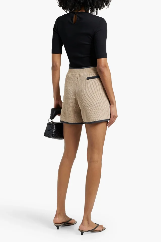 Brunello Cucinelli Sequin-Embellished Cotton-Blend Knit Shorts in Beige, photo 3 of 4 from THE OUTNET